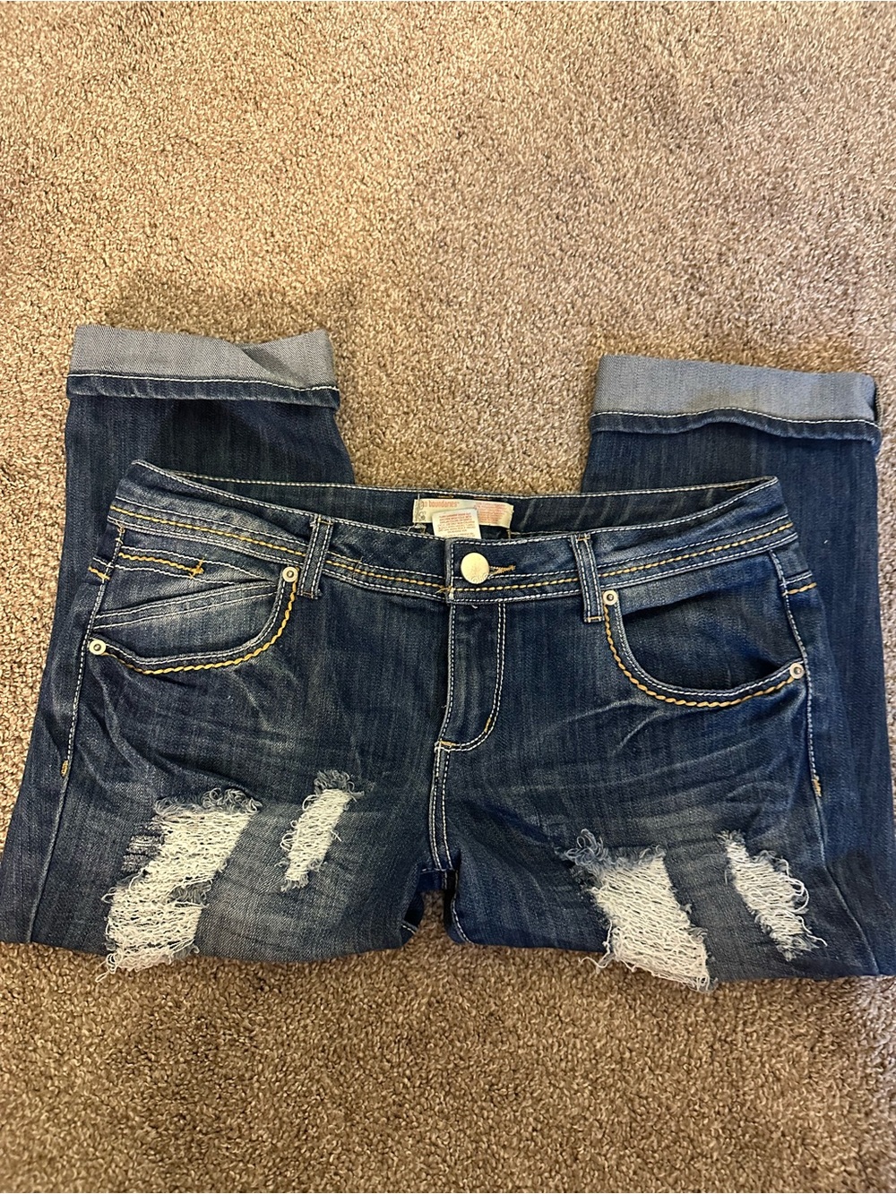 Vintage Dark Blue Distressed Boyfriend Jeans